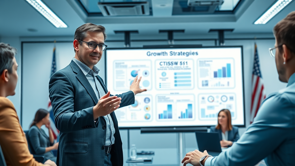 Software development USA expert presenting strategies to business leaders